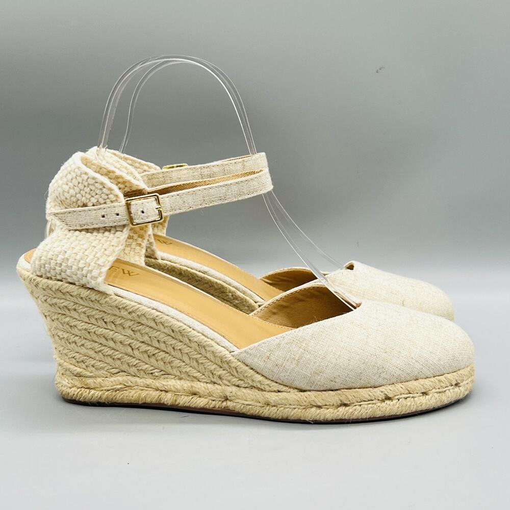J Crew Shoes Womens 9.5 Beige Ankle Strap Closed Toe Espadrille Wedge Shoes
